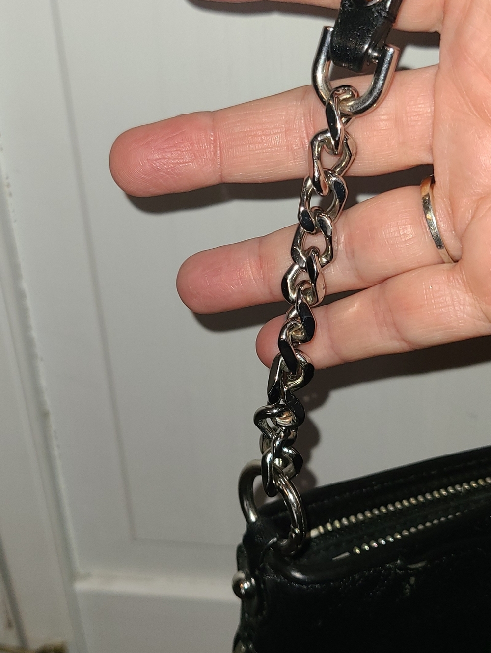 Rebecca Minkoff Black Leather Crossbody Saddle Bag with Chain Detail - Picture 9 of 15